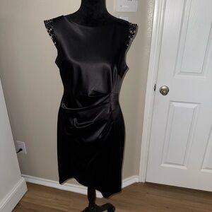 Vince Camuto Black Ruched Sheath Midi Dress